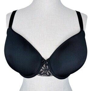 Wacoal All Dressed Up T-Shirt Bra sz 38DD * Black & Beige Nude Lace Smooth Cup